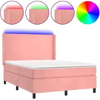 vidaXL Boxspringbett mit Matratze & LED Rosa 140x200 cm Samt