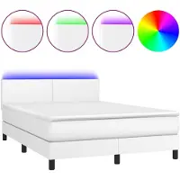 vidaXL Boxspringbett mit Matratze & LED Weiß 140x200 cm Kunstleder