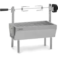 Klarstein 2-in-1 Rotisserie Grill mit Motor, Mini-Grill mit Drehspieß, Elektrischer Spießgrill für Hähnchen & Spanferkel, Grill mit Motor, Spieß Grill mit Edelstahl-Rost, Holzkohlegrill mit Rollen