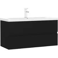 vidaXL Waschbeckenunterschrank mit Einbaubecken Schwarz Holzwerkstoff