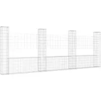 vidaXL Gabionenkorb U-Form mit 4 Säulen Eisen 380x20x150 cm