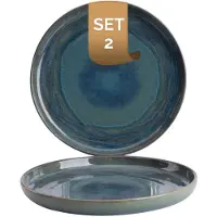 Palmer flache Teller-Set Miami, 2 x FrühStücksteller aus Steinzeug Ø 22 cm, Teller grün-blau - Modernes Steinzeug Geschirr ofen- & mikrowellenfest