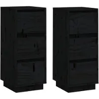 vidaXL Sideboards 2 Stk. Schwarz 32x34x75 cm Massivholz Kiefer