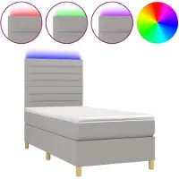 vidaXL Boxspringbett mit Matratze & LED Hellgrau 100x200 cm Stoff