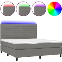 vidaXL Boxspringbett mit Matratze & LED Dunkelgrau 180x200 cm Stoff
