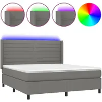 vidaXL Boxspringbett mit Matratze & LED Dunkelgrau 160x200 cm Stoff