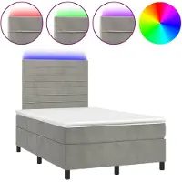 vidaXL Boxspringbett mit Matratze & LED Hellgrau 120x200 cm Samt