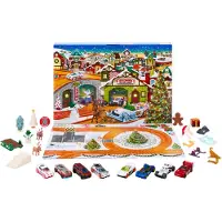 Hot Wheels Adventskalender 2023, 8 Autos und 16 winterliche Zubehörteile hinter 24 nummerierten Türchen, inklusive Spielmatte, für Kinder und Fans
