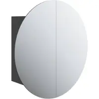 The Living Store Badezimmerschrank mit Rundem Spiegel & LED Schwarz 47x47x17,5cm