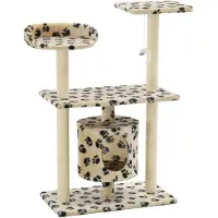 The Living Store Katzen-Kratzbaum Sisal 95 cm Beige Pfoten-Aufdruck