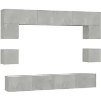 The Living Store 8-tlg. TV-Schrank-Set Betongrau Holzwerkstoff