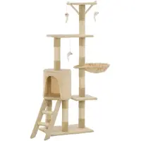 The Living Store Katzen-Kratzbaum mit Sisal-Säulen 138 cm Beige