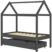 The Living Store Kinderbett mit Schublade Dunkelgrau Massivholz Kiefer 70x140 cm