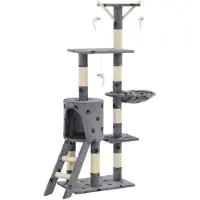 The Living Store Katzen-Kratzbaum Sisal 138 cm Grau Pfoten-Aufdruck