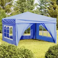 The Living Store Partyzelt Faltbar mit Seitenwänden Blau 3x3 m