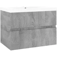 The Living Store Waschbeckenschrank mit Einbaubecken Grau Sonoma Holzwerkstoff