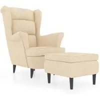 vidaXL Ohrensessel mit Hocker Creme Samt