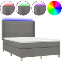 vidaXL Boxspringbett mit Matratze & LED Dunkelgrau 140x200 cm Stoff