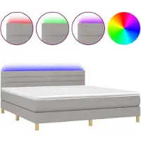 vidaXL Boxspringbett mit Matratze & LED Hellgrau 160x200 cm Stoff