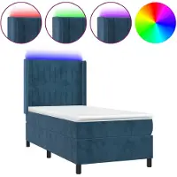 vidaXL Boxspringbett mit Matratze & LED Dunkelblau 90x200 cm Samt