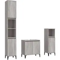 vidaXL 3-tlg. Badmöbel-Set Grau Sonoma Holzwerkstoff