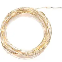 Konstsmide LED Tropfenlichterkette, 50 bernsteinfarbene Dioden, 3V Innentrafo, silberfarbener Draht - 6386-890