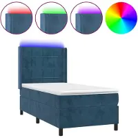 vidaXL Boxspringbett mit Matratze & LED Dunkelblau 100x200 cm Samt
