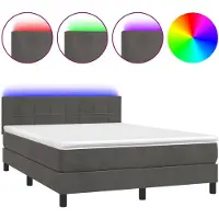vidaXL Boxspringbett mit Matratze & LED Dunkelgrau 140x200 cm Samt