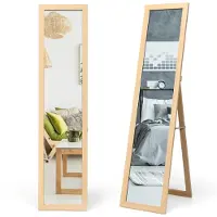 Costway 2 IN 1 Ganzkörperspiegel, Standspiegel mit Holzrahmen, Ankleidespiegel 37 x 155cm, Garderobenspiegel für Schlafzimmer, Wohnzimmer und Eingangsbereich Natur