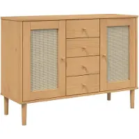vidaXL Sideboard SENJA Rattan-Optik Braun 112x40x80 cm Kiefernholz