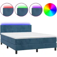 vidaXL Boxspringbett mit Matratze & LED Dunkelblau 140x200 cm Samt