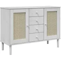 vidaXL Sideboard SENJA Rattan-Optik Weiß 112x40x80 cm Kiefernholz