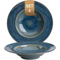 Palmer Miami tiefe Teller - 2er-Set, Steingut, Ø 27 cm, grün blauer Ton, für Pasta, Suppe oder als Servierteller, stapelbar, spülmaschinenfest