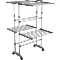 vidaXL Wäscheständer 2 Etagen mit Rollen Silbern 60x70x106 cm