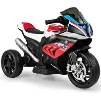 Coast 6V BMW Elektro Motorrad mit Musik und Scheinwerfer, Dreirad Kindermotorrad bis 3km/h, Elektromotorrad mit 2 Stützrädern, geeignet für Kinder ab 3 Jahre alt (Rot)