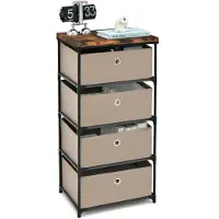 Coast Nachttisch mit Stoffschubladen, Beistelltisch mit Metallrahmen, Aufbewahrungsschrank Stoffkommode für Schlafzimmer, Wohnzimmer, Flur (Braun, 4 Schubladen)
