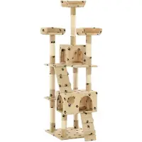 vidaXL Katzen-Kratzbaum mit Sisal-Säulen 170 cm Beige Pfoten-Aufdruck