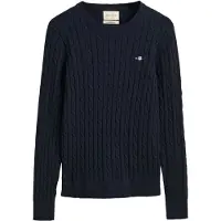 Gant für Damen. 4800100 Pullover mit Rundhalsausschnitt aus navyfarbenem Stretch-Baumwolljersey mit Achterstrick (XS), Lässig, Baumwolle, Ma