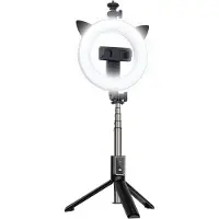 OEM Selfie Stick – mit abnehmbarer Bluetooth-Fernbedienung, Stativ und Ringlampe – P40D-3 Schwarz