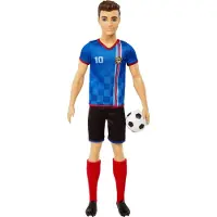 Mattel Ken Fußballspieler-Puppe, kurze Haare, Trikot mit der Nummer 10, Fußball, Stollenschuhe, Stutzen, für Kinder ab 3 Jahre, Modepuppe, Männlich, 3 Jahr(e), Mädchen, 305 mm, 120 g
