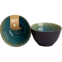 Palmer Lotus Schalen - 2er-Set, Steinzeug, Ø 15 cm, 1 L, Türkis teilglasiert, organische Form, für Dessert, Snack oder als Beilagen schale