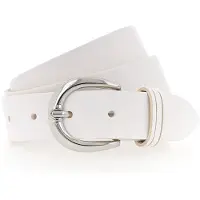 Tamaris Ledergürtel "Clara Silver", Damen, Gr. 85, weiß, Rindsleder, unifarben, Basic, Gürtel Ledergürtel, mit glänzender silberfarbener Schließe, unifarben, 3 cm breit