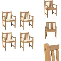 vidaXL Gartenstühle 4 Stk. mit Cremeweißen Kissen Massivholz Teak - Gartenstühle
