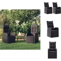 vidaXL Gartensessel mit Kissen 2 Stk. Verstellbar Schwarz Poly Rattan - Gartenstühle
