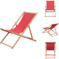 vidaXL Klappbarer Strandstuhl Stoff und Holzrahmen Rot - Gartenstühle