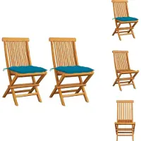 vidaXL Gartenstühle mit Hellblauen Kissen 2 Stk. Massivholz Teak - Gartenstühle