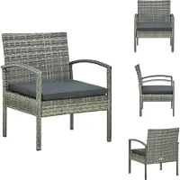 vidaXL Gartenstuhl mit Kissen Poly Rattan Grau - Gartenstühle