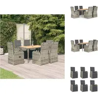 vidaXL 7-tlg. Garten-Essgruppe mit Kissen Grau Poly Rattan - Gartenstühle