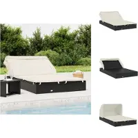 vidaXL 2-Personen-Sonnenliege mit Dach Schwarz 213x118x97 Poly Rattan - Sonnenliegen