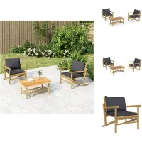 vidaXL 3-tlg. Garten-Lounge-Set mit Dunkelgrauen Kissen Bambus